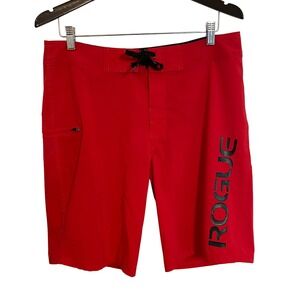 Rogue Fitness Mens Red Training Board Shorts Size 34 CrossFit Lifting Gym WOD